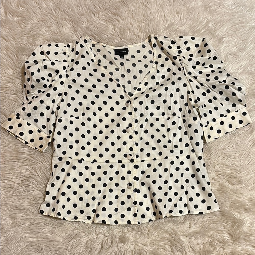 Polka Dot Puff Sleeve Blouse